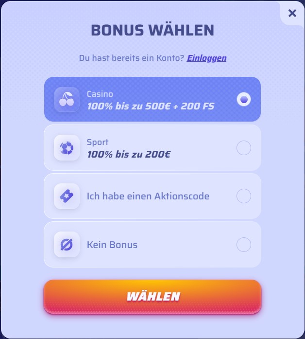 Anmeldung in Spinrollz Casino